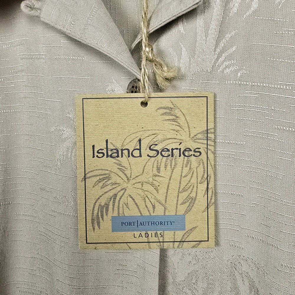 Port Authority Island Series Khaki Button-up Jacquard Shirt Women's Medium NEW - Picture 6 of 8